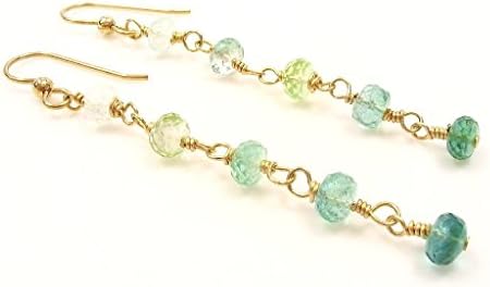 Green Tourmaline Long Earrings, Ombre,14K Gold Filled