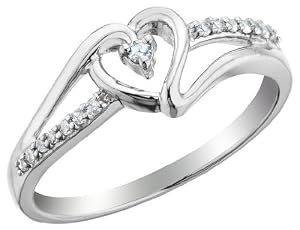 Diamond Heart Promise Ring 1/10 Carat (ctw) in Sterling Silver, Size 6