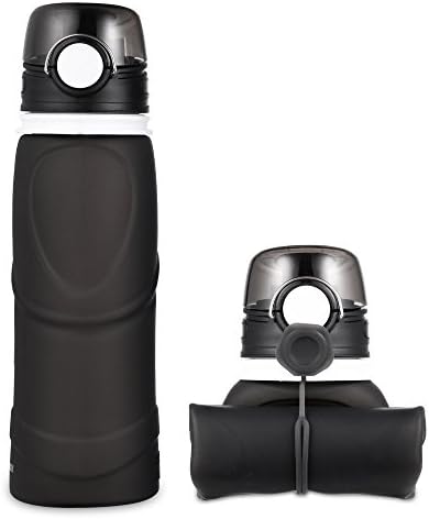 Collapsible Water Bottle 750ml, LUXCY Premium Portable Folding Silicone Sport Water Bottle for Travelling / Camping / Outdoor (Black)