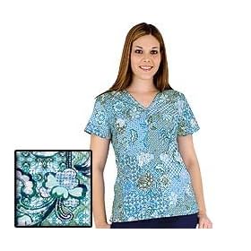 L.A. Rose French Batik 100% Cotton V-Neck Nursing Scrub Top (XS, S, M or XL)