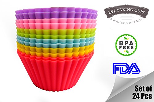 ★ Premium Silicone Baking Cups ★ Replace your Old & Unsafe Aluminum/Paper Baking Cups with a Safe, Non-Stick, Easy to Clean and Durable Silicone Bakeware – Well Packaged Reusable Cupcake Liners in 6 Joyous Colors – Set of 24