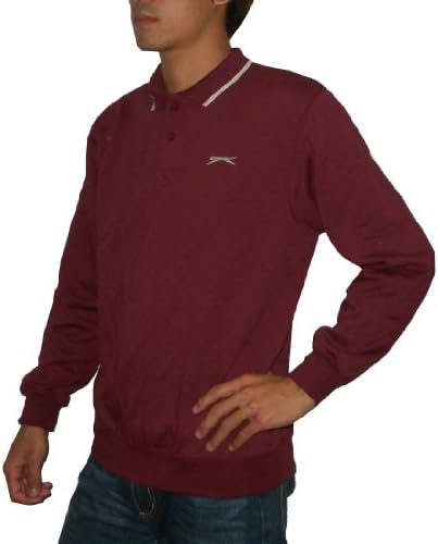 SLAZENGER Mens High Quality Thermal Sport Long Sleeve Polo Sweater - Wine Red