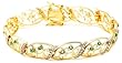 18k Yellow Gold Overlay Sterling Silver Emerald w/ Diamond Accent Bracelet, 7.25"