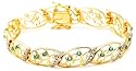 18k Yellow Gold Overlay Sterling Silver Emerald w/ Diamond Accent Bracelet, 7.25"