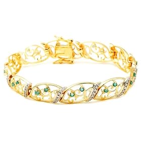 Buy 18k Yellow Gold Overlay Sterling Silver Emerald w  Diamond Accent Bracelet, 7.25 by Amazon.com Collection