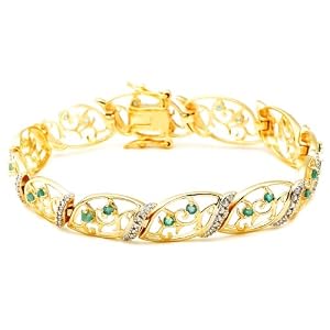 Buy 18k Yellow Gold Overlay Sterling Silver Emerald w  Diamond Accent Bracelet, 7.25 by Amazon.com Collection
