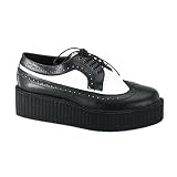 CREEPER-408 Men's 2 Black/White Leather Platform Creepers Shoe by Demonia