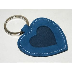 Blue Leather Heart Keyring with Photo Frame