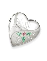 Sterling Silver Mom W/Enamel Flower 20mm Falling Heart Locket