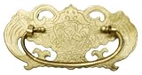 Chinese Etched Brass Drawer Pull - Asian Prosperity Bat Motif, Normal Finish