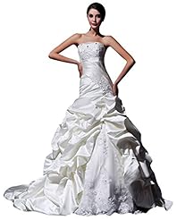 Strapless Satin Off the Shoulder Slit Crystal Beaded Mermaid Wedding Dress 