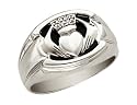 Mens Onyx Gemstone & Diamond Claddagh Ring 1/10 Carat (ctw) in 14K White Gold