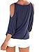 Women Cold Shoulder Navy Blue Shirt Top,Navy Blue,X-Large