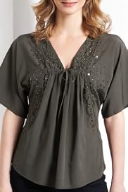 V-Neck Short Sleeve Sequin Woven Blouse [T56-2941-S]