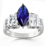 Bling Jewelry Marquise Sapphire CZ Engagement Ring with Baguette & Princess CZs