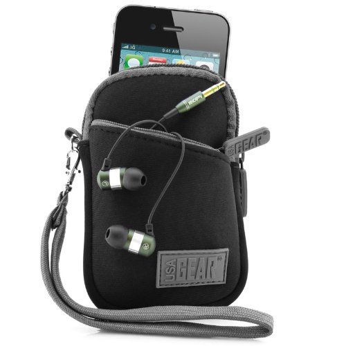 GOgroove audiOHM Earbuds with SonusMAX Technology & Slim and Sleek Black USA GEAR soft case - Provides excellent scratch and drop protection for Apple iPhone & iPod