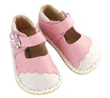 Pippytoes Baby / Toddler Girl's Leather Mary Janes Walking Shoes Pink White (NOT SQUEAKY)
