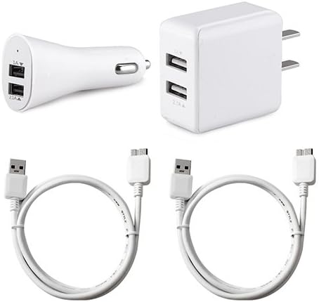 Moonia(TM) 4 in 1 Essentials Bundle- Includes (1) Ac Home Wall + (1) Car Charger + (2) 3.2 Feet USB 3.0 USB Sync Data Cable Cord (Nickel-plated) for Samsung Galaxy S5 I9600 / Samsung Galaxy Note 3 N9000 (White)--18 months Warranty