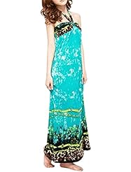 Shirred Stretchy Leopard Print Cotton/Polyester Halter  Dress