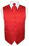 Men's Red Paisley Design Dress Vest and NeckTie Set for Suit or Tuxedo