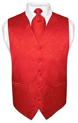 Men's Red Paisley Design Dress Vest and NeckTie Set for Suit or Tuxedo