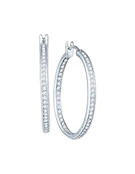 1 cttw 14k White Gold Inside Out Hoop Earrings Diamond Inside Out Hoop Earrings (Real Diamonds: 1 cttw)