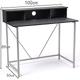 Vecelo Home/ Office Furniture Black Wooden Desktop Metal Tube Desk