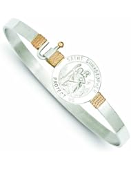 Genuine .925 Sterling Silver & 14K Rose Accent St. Christopher Hook Catch Bangle 15.2 Grams . 100% Satisfaction Guaranteed.