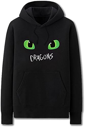 MapleClan Cute Dragons Eye Thick Winter Hoodie Sweatshirt Black - XXL