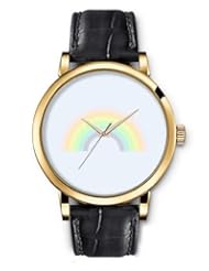 SPRAWL Aanalog Fashion Series Gold Ladies Watches of Genuine Black Leather Strap,Unique Wrist Watch for Women Girls Designed with rainbow