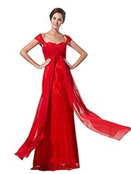 Floor Length Sweetheart Flowy Lace Sheath Natural   Waistline Chiffon Cap Sleeves Prom Dress 