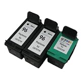 3 Pack. Refurbished Cartridges for HP 96 HP 97. Includes Cartridges for 2ea HP 96 Black + 1ea HP 97 Tri Color