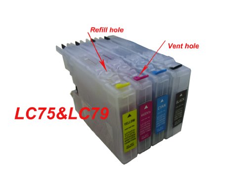 ND Brand Dinsink Refillable ink cartridge for Brother LC75: MFC-J280W MFC-J425W MFC-J430W MFC-435W MFC-J5910W MFC-J625DW MFC-J6510DW MFC-J6710DW MFC-J825DW