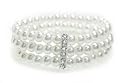 White Triple Strand Fashion Beaded Pearl Bracelet with Swarovski Crystals