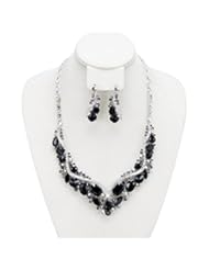 Jewelry: Pave Black Rhinestone Charm Necklace and Earrings Jewelry Set in Silver-Tone - NYfashion101