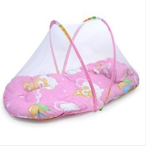 Toddler Kids Infant Baby Sleeping Safety Mosquito Net Netting Crib Bed Playpen Play Tent with Baby Cushion Back Pillow (Pink)