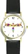 Multicolored No.1 Dragonfly or Dragon Fly - JP - WATCHBUDDY&reg; DELUXE TWO-TONE THEME WATCH - Arabic Numbers - Black Leather Strap-Size-Children's Size-Small ( Boy's Size & Girl's Size )