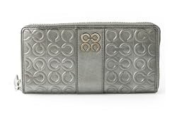 Coach Raised Signature C Silver Julia Patent Leather Accordion Wallet 43984