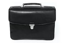 Tony Perotti Mens Italian Cow Leather [Personalized Initials Embossing] Bella Russo Triple Compartment Leather Laptop Briefcase in Black
