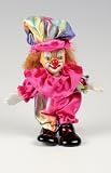Clown Figurine - Pink Pants & Multi-Colored Hat, Hand-Painted, Posable, Porcelain, 7 Height
