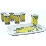 Abbiamo Tutto Limoncello Ceramic Glasses and Ceramic Tray, Set of 6