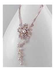 Plum (Natural) Flower Japanese silk cord Fresh Water Pearls Necklace In Zinc