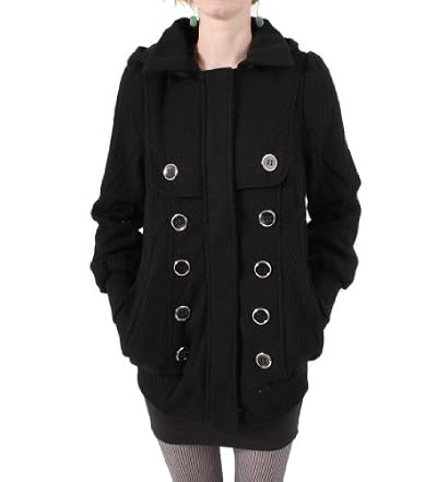 Yoki Tightly Knitted Zippered Pea Coat in Black
