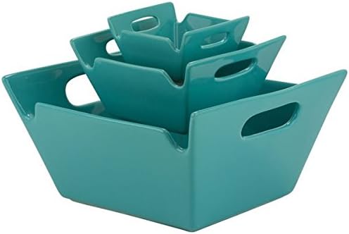 Whittier Turquoise Square-handled Bowls (Set of 3)