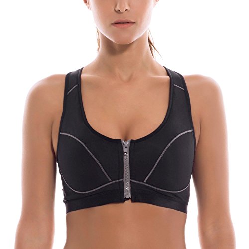 La Isla Women's High Impact Front Zipper Racerback Sports Bra(One Cup Size Runs Small)