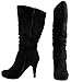 Top Moda Women's Page-30 Suede Almond Toe High Heel Boots with Buckle Straps