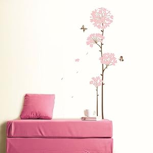 Pink Flowers & Butterflies Peel & Stick Removable Home Wall Art Sticker Decals