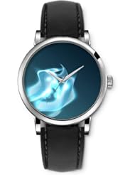 SPRAWL Aanalog Fashion Series Silver Ladies Watches of Genuine Black Leather Strap,Unique Wrist Watch for Women Girls Designed with Wave shaped shiny blue spot light