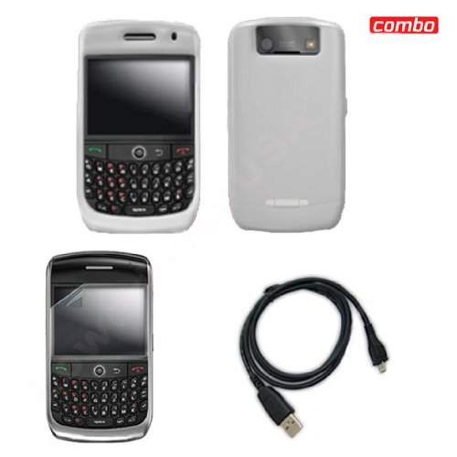 Blackberry Curve 8900 Javelin Combo Trans. Clear Silicon Skin Case + LCD Screen Protector + USB Data Charge Sync Cable for Blackberry Curve 8900 Javelin
