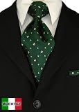 Woven Silk Mens Necktie + Pocket Square Hand Made in Italy By Valenti Ties and Hanky Set Green Yellow